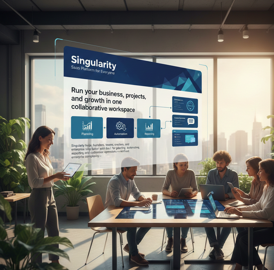 People collaborating in a SaaS workspace